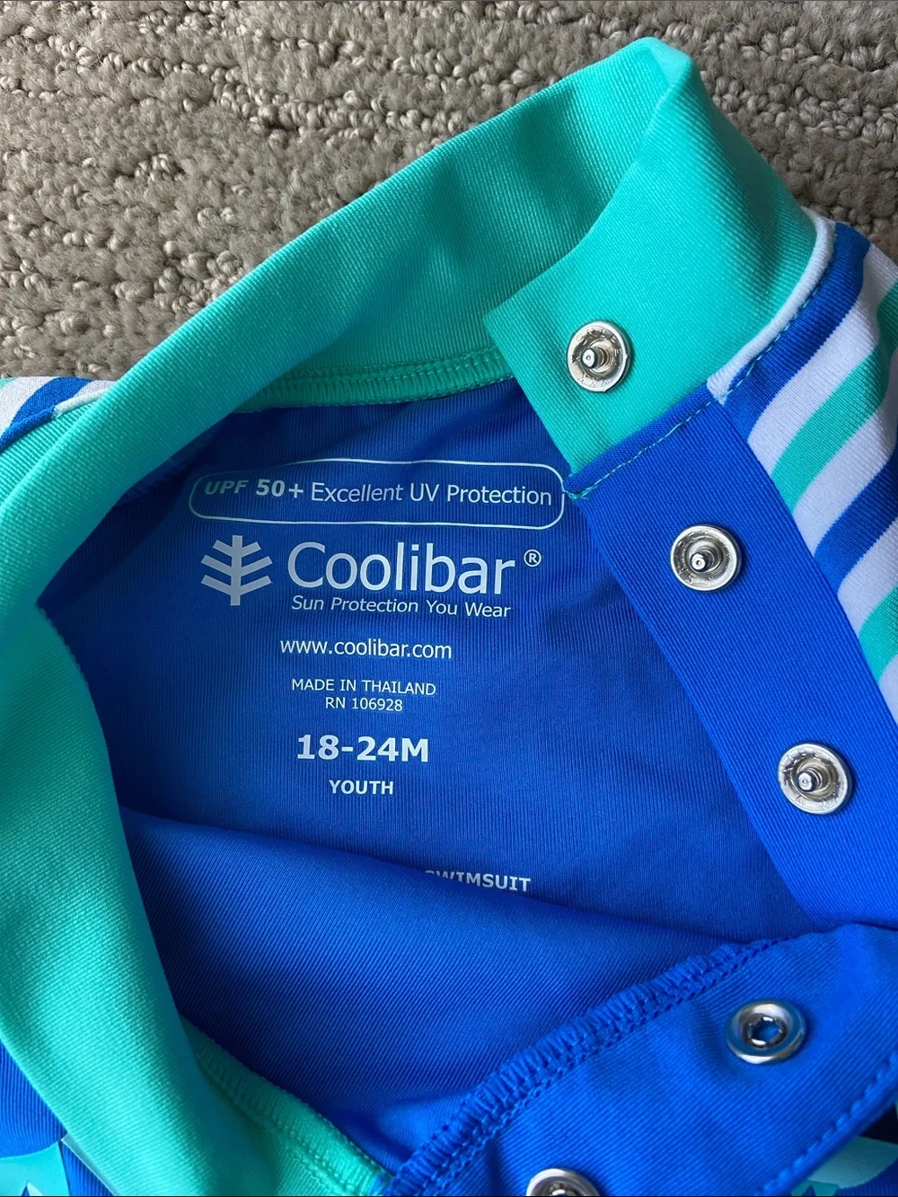 Coolibar Toddler One-Piece Rashguard - Teal & Royal Blue